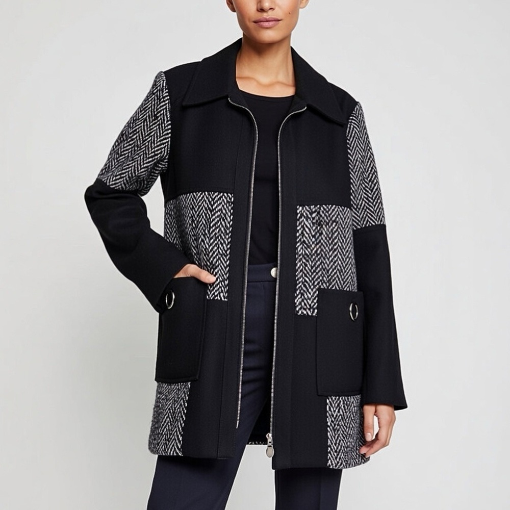 Jolibel Black and‎ Blocked tweed Duster coat size 8